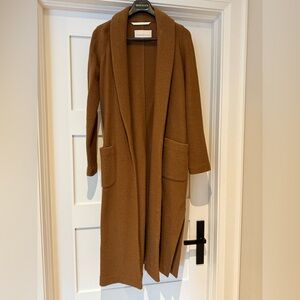 Babaton Luxe Lounge Long Open-Front Cardigan in Chestnut Brown